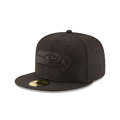 Seattle Seahawks Gorra | New Era NFL Black On Black 59fifty Fitted Cap Mexico - Negros